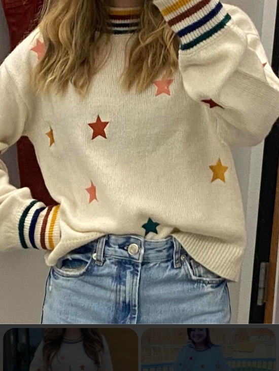 Maurices Sweaters - Maurices Cream Crewneck Sweater with Multicolor Star Motif